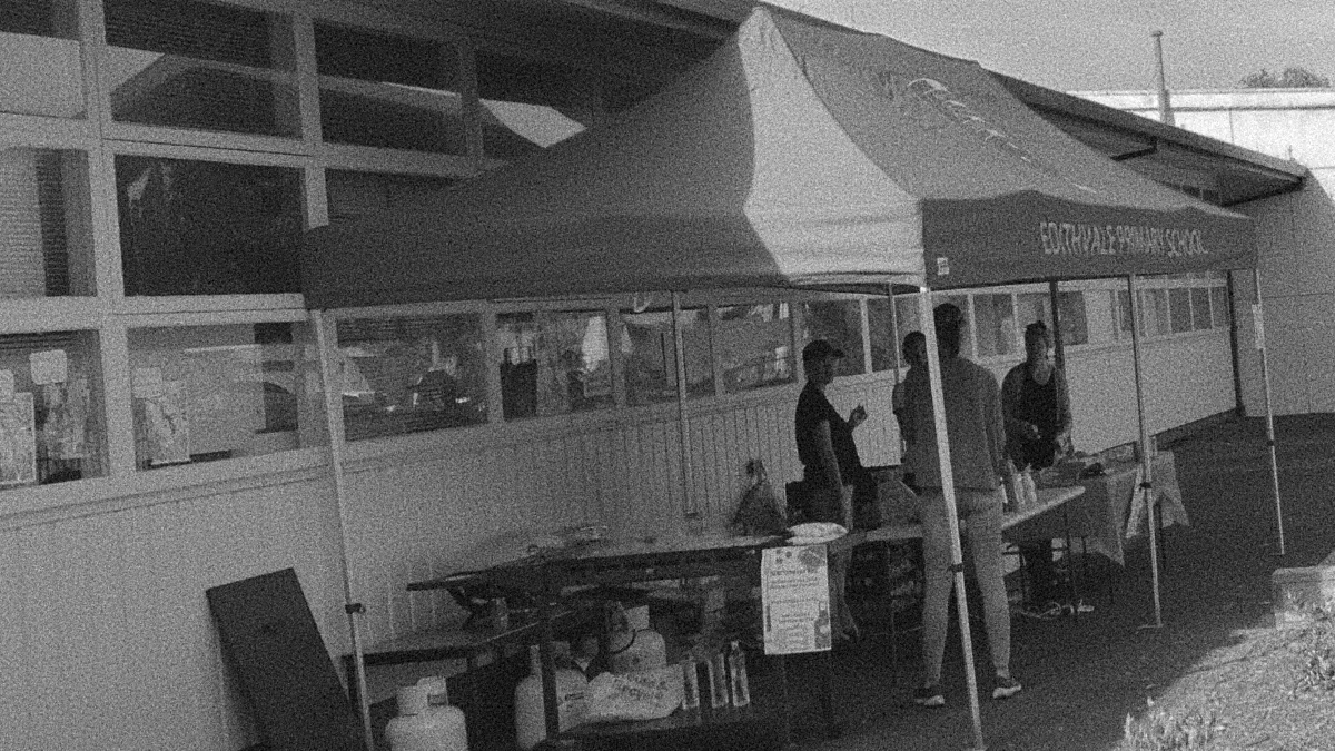 A stall selling sausages and bacon-and-egg buns during the 2022 state election in Victoria, Australia.