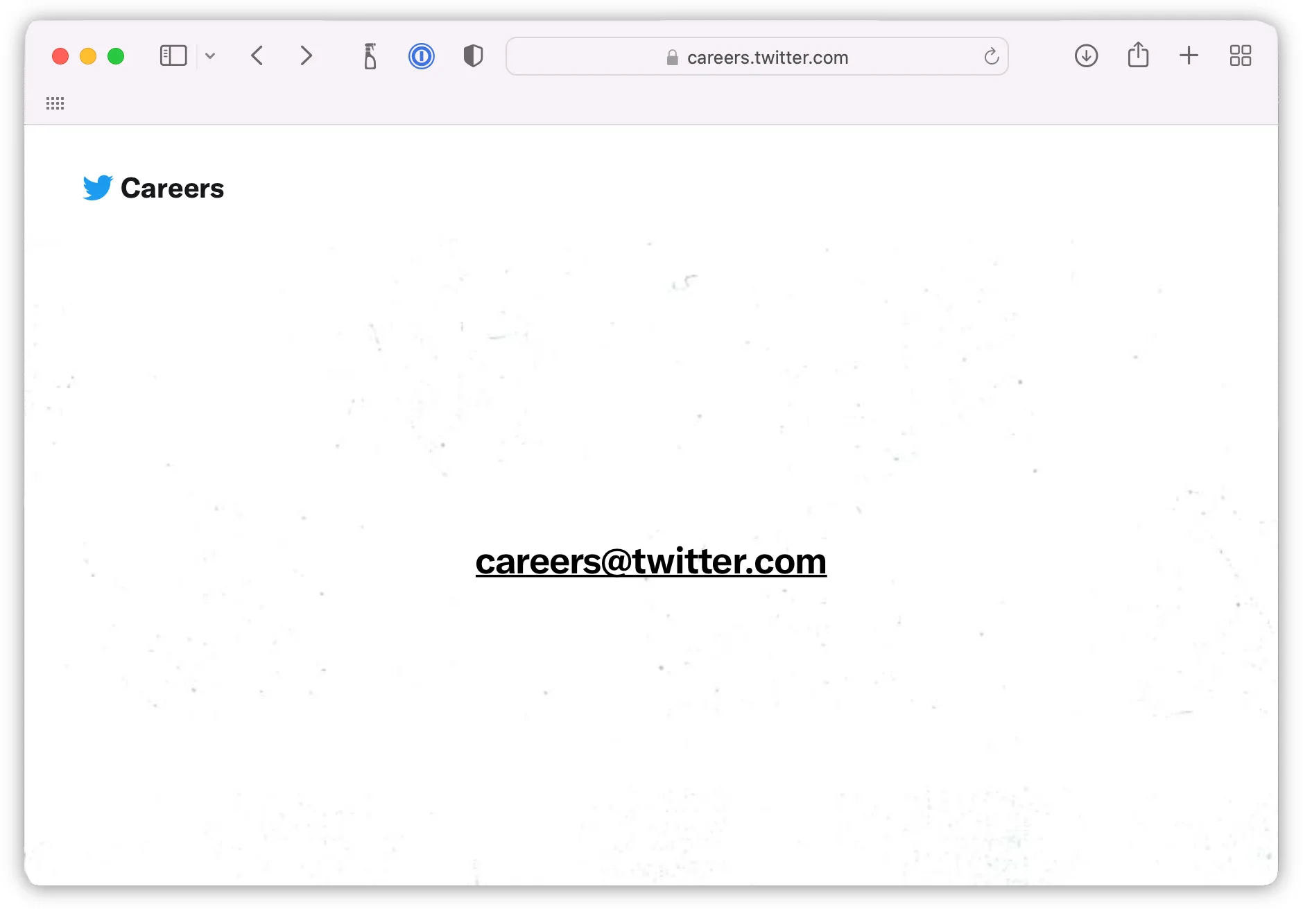A screenshot of Twitter's career page as of 27 February 2023, only showing the the email careers@twitter.com.