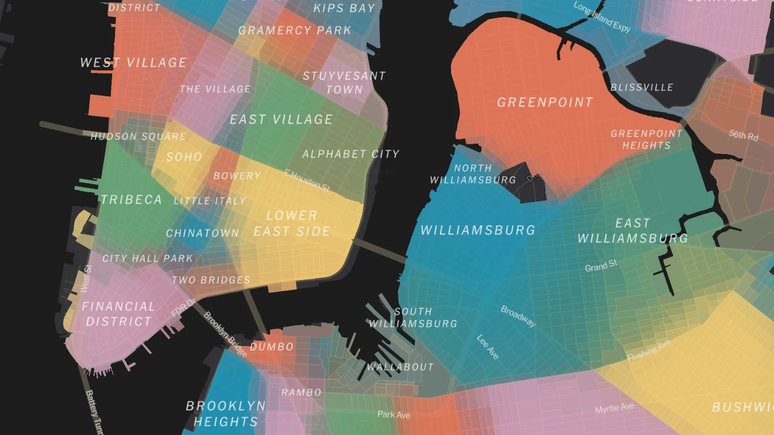 A crowd-source map of New York neighbourhoods.